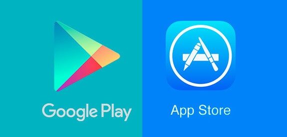 Iconos de las aplicaciones de Play store de Google (izquierda) y de Play Store de Apple.